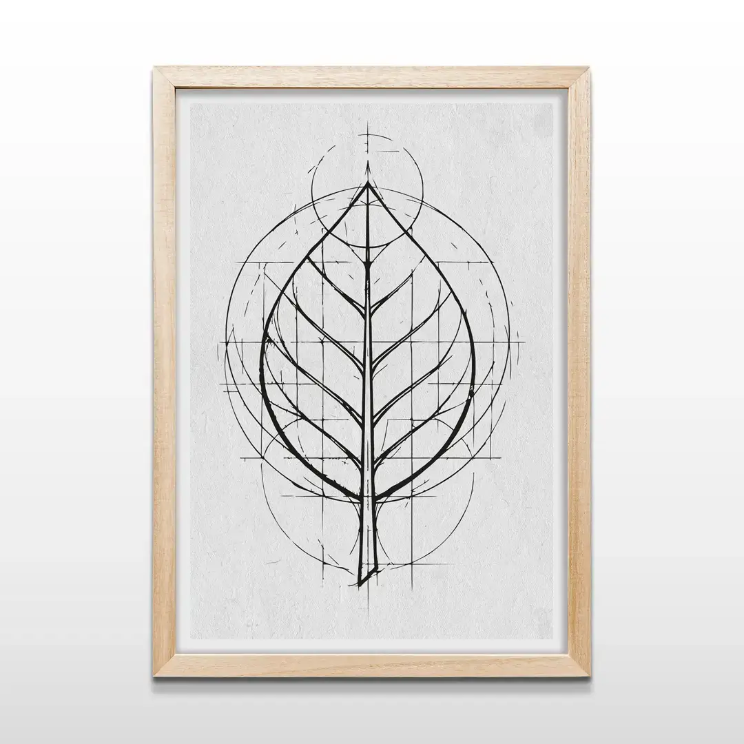 Cuadro de hoja minimalista con marco de madera natural, decoración de pared estilo nórdico y botánico para ambientes relajados