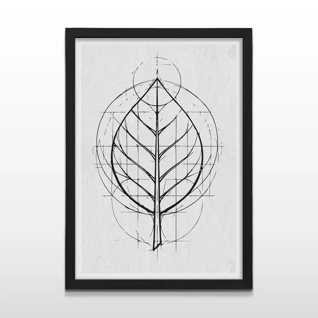 Cuadro moderno de silueta de hoja con marco negro, arte de pared contemporáneo y regalo ideal para amantes del diseño de interiores