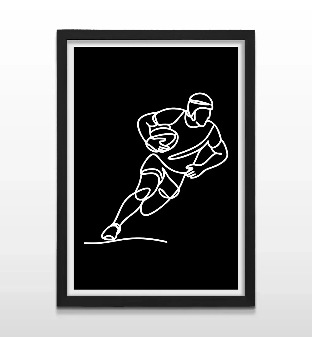 Cuadro moderno de jugador de rugby con marco negro, regalo original para rugbiers y fanáticos del deporte