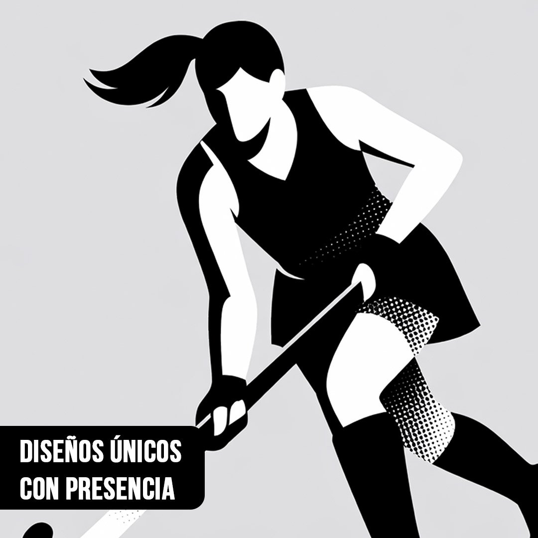 Primer plano de ilustración vectorial en blanco y negro de jugadora de hockey sobre césped conduciendo la bocha