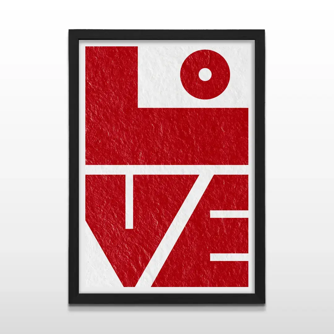 Cuadro moderno con palabra LOVE y marco negro, arte de pared elegante para salas de estar y regalo original de aniversario