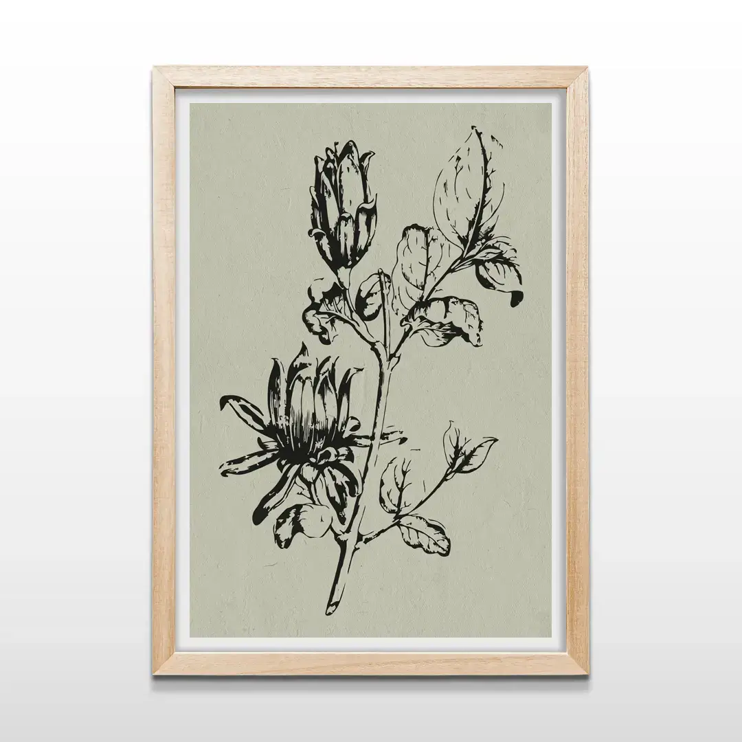 Cuadro de magnolia con marco de madera natural, decoración de pared estilo orgánico y sereno para dormitorios principales y salas de estar