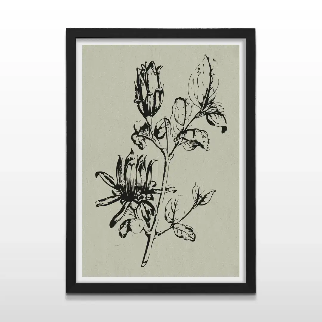 Cuadro moderno de flor de magnolia con marco negro, arte de pared botánico de lujo y regalo elegante para amantes de la arquitectura y el diseño