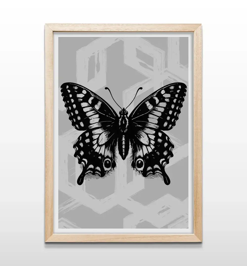 Cuadro de mariposa naturalista con marco de madera natural, decoración de pared estilo rústico para livings y dormitorios