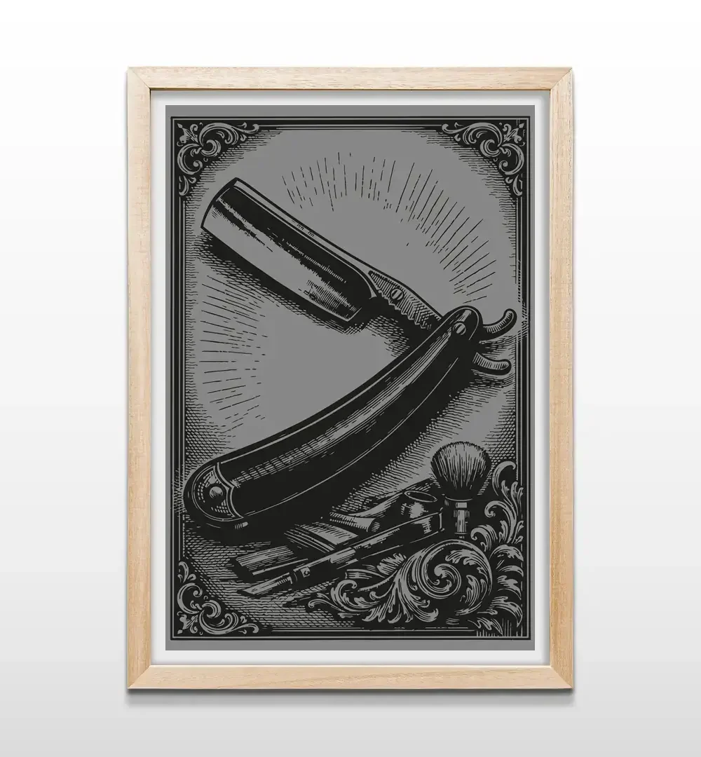 Cuadro decorativo de barbería clásica con marco de madera natural, arte de pared para peluquerías de hombres y salones de estética