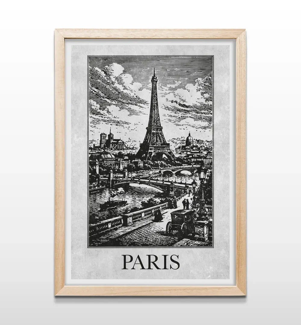 Cuadro de París vintage con marco de madera natural, decoración romántica para dormitorios, pasillos y salas de estar