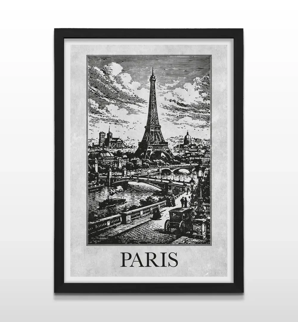 Cuadro moderno de París Retro con marco negro, arte de pared de ciudades europeas y regalo ideal para amantes de Francia