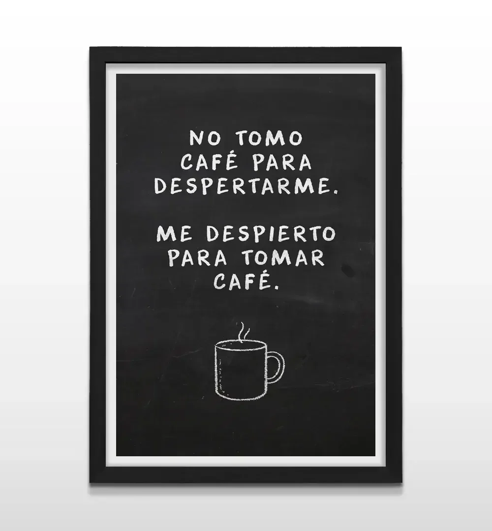 Cuadro moderno con frase sobre café y marco negro, regalo original para amantes del café y baristas profesionales