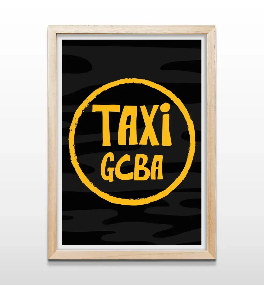Cuadro de taxi de Buenos Aires con marco de madera natural, decoración de pared estilo urbano y moderno para oficinas y livings