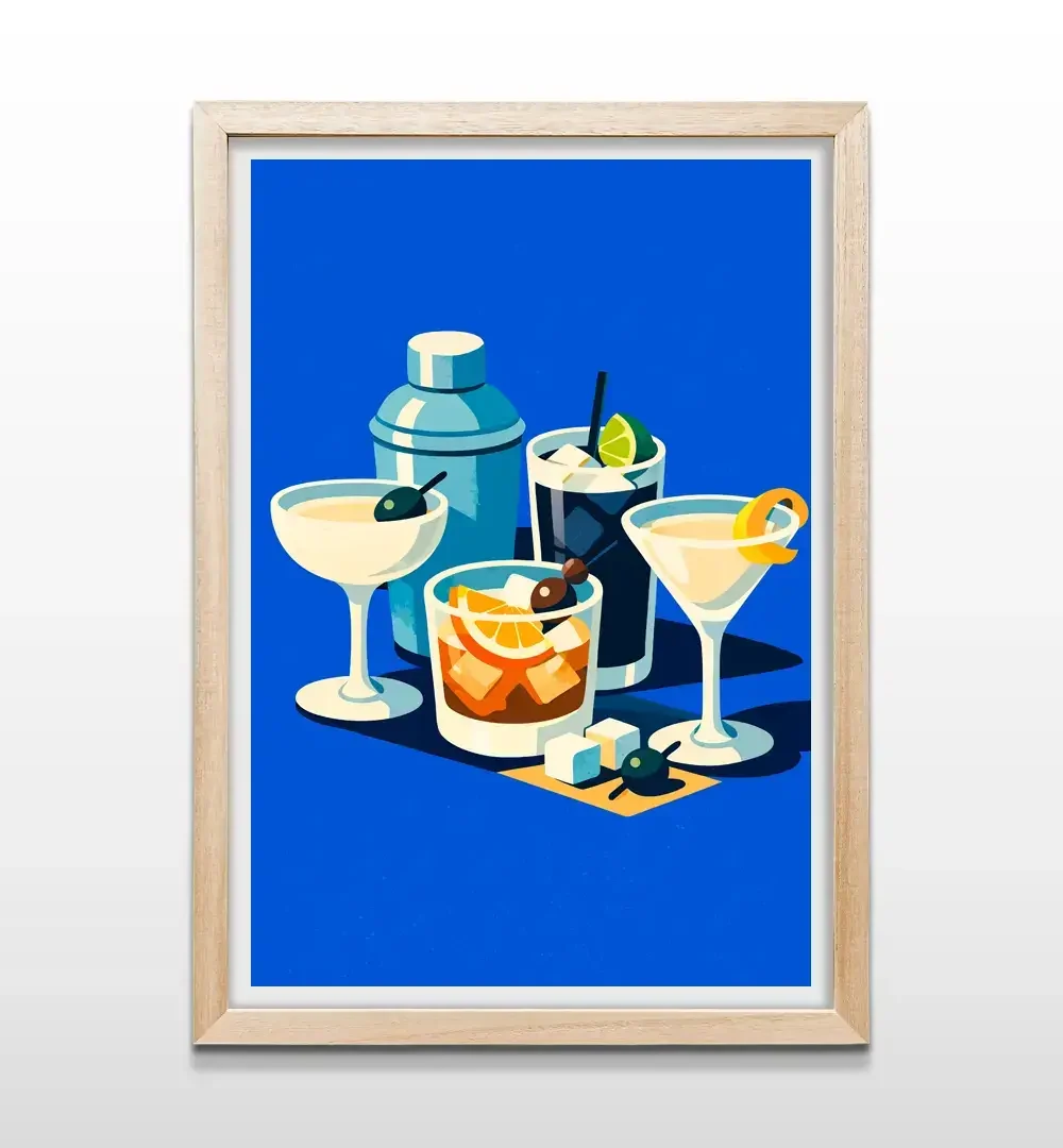 Cuadro de tragos artesanales con marco de madera natural, arte de pared para quinchos, bares de casa y áreas de entretenimiento