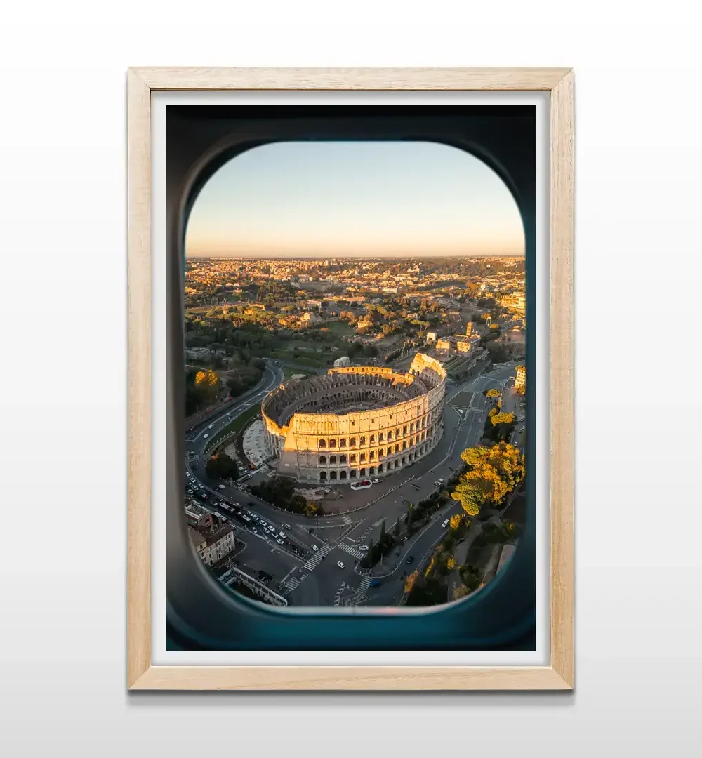 Cuadro de Roma desde el avión con marco de madera natural, arte de pared para decoración de salas, comedores y oficinas