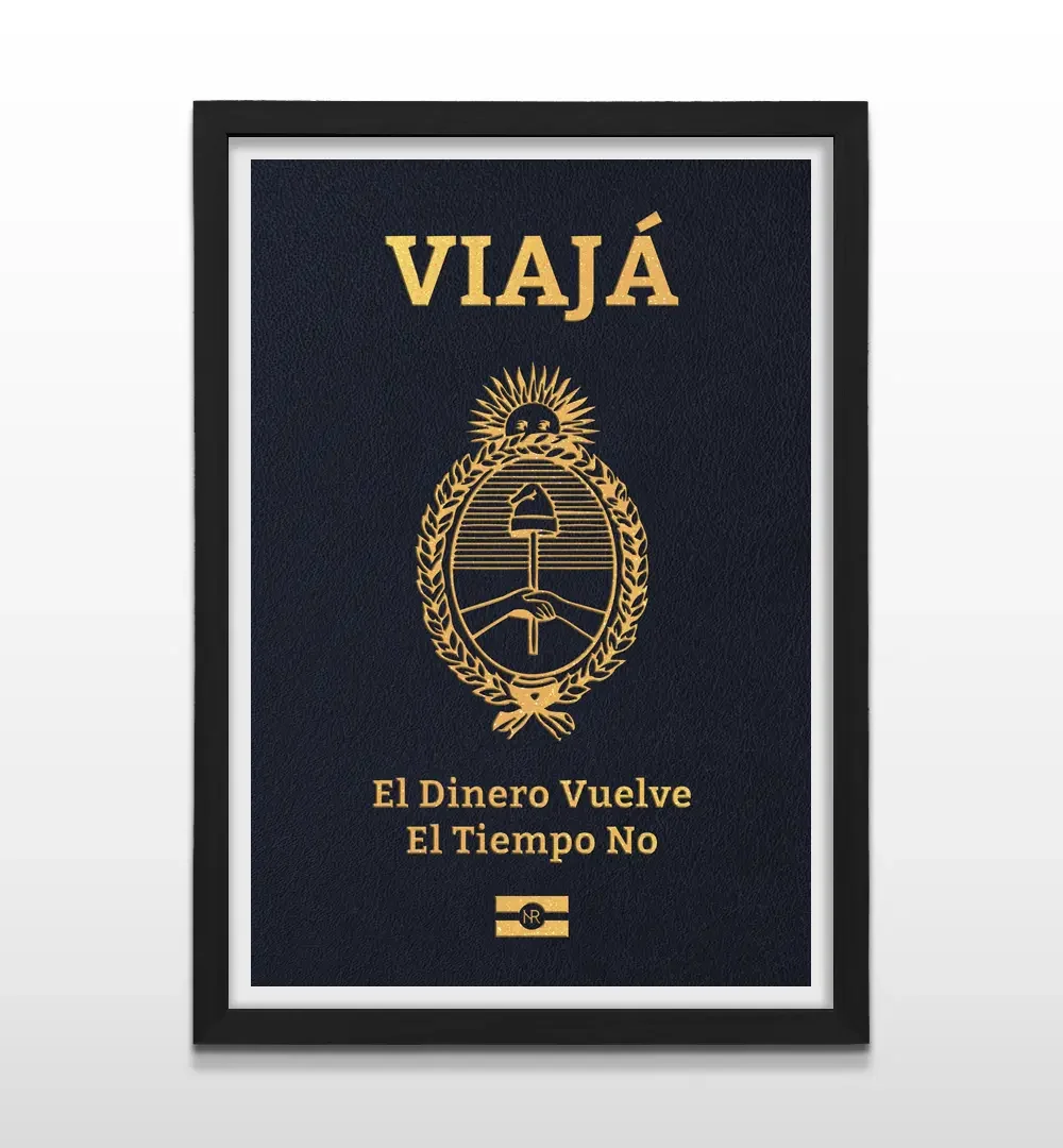 Cuadro moderno de pasaporte argentino con marco negro, arte de pared con identidad nacional y regalo ideal para argentinos amantes de los viajes