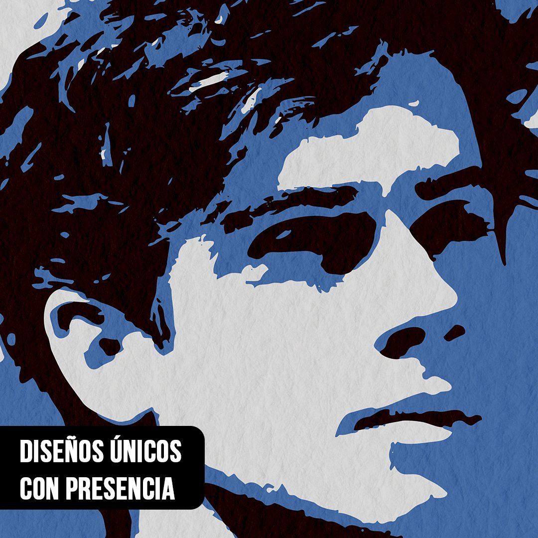 Primer plano de ilustración Pop Art en alto contraste con el rostro de un joven piloto de automovilismo en azul, negro y blanco