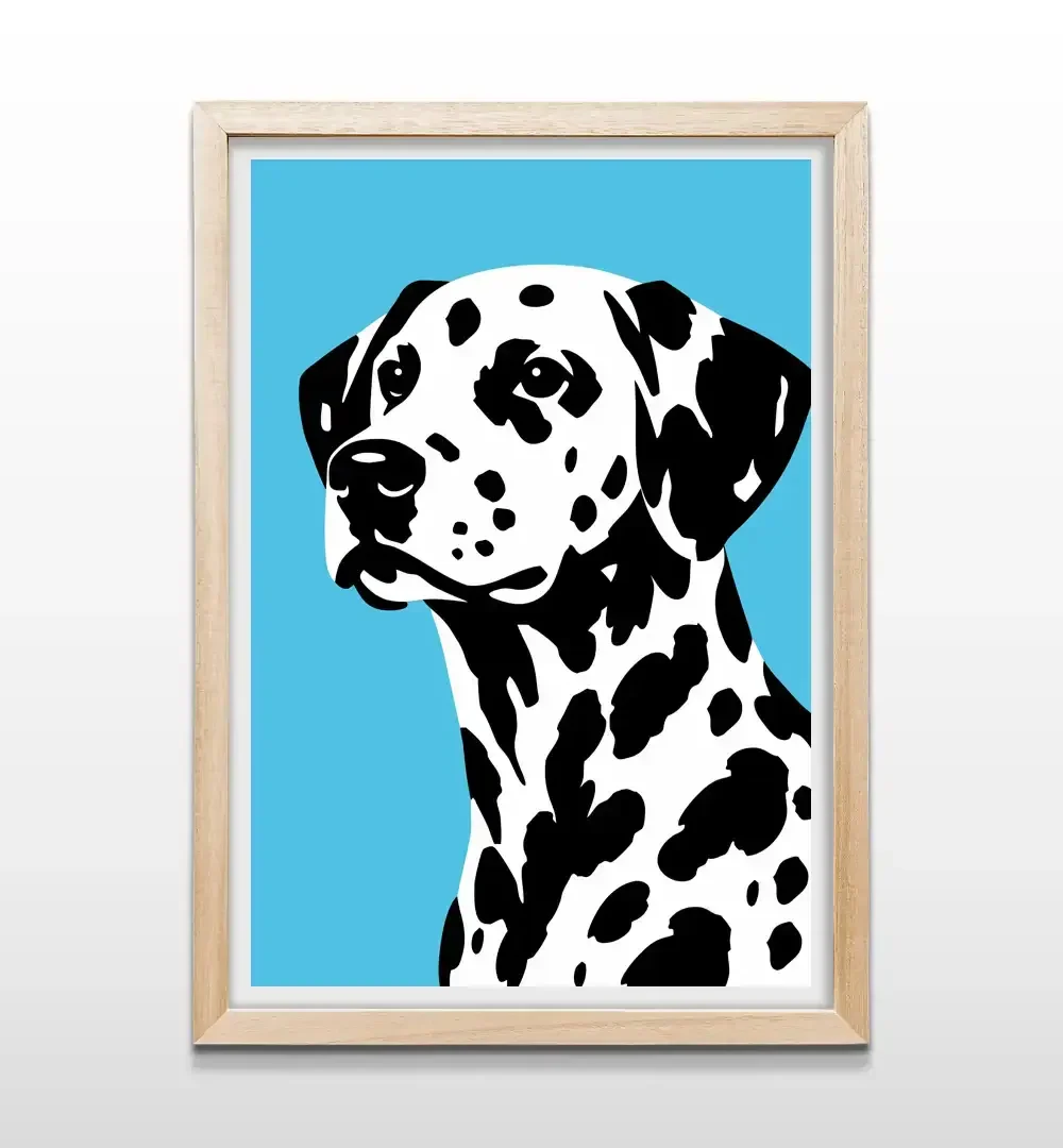 Cuadro de dálmata abstracto con marco de madera natural, decoración de pared infantil y moderna para dormitorios, salas de juego o ambientes luminosos