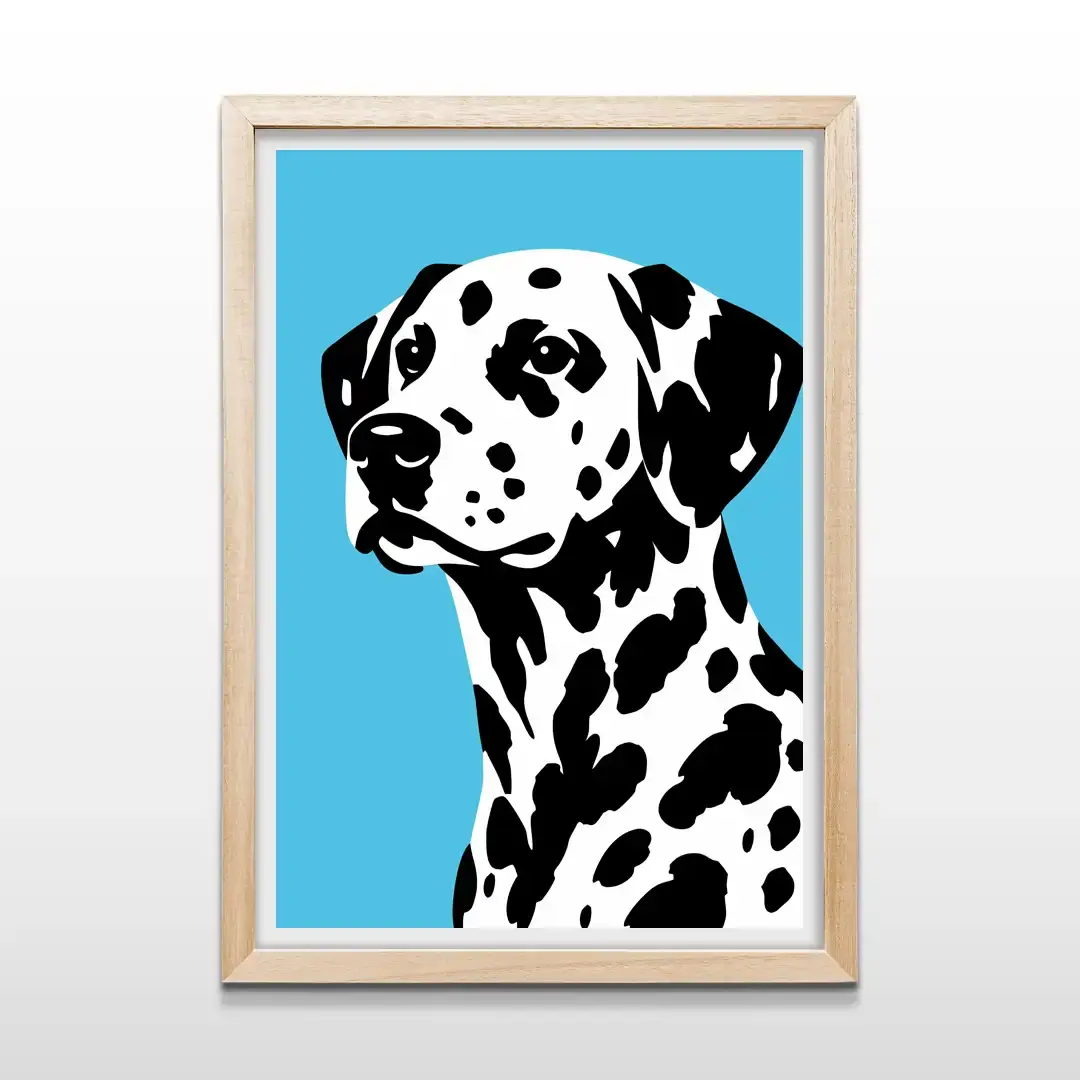 Cuadro de dálmata abstracto con marco de madera natural, decoración de pared infantil y moderna para dormitorios, salas de juego o ambientes luminosos