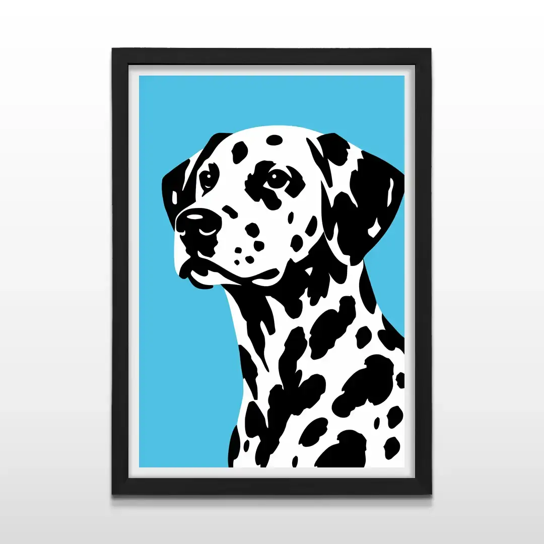 Cuadro moderno de perro dálmata con marco negro, arte de pared animal de diseño contemporáneo y regalo ideal para amantes de los perros y el interiorismo