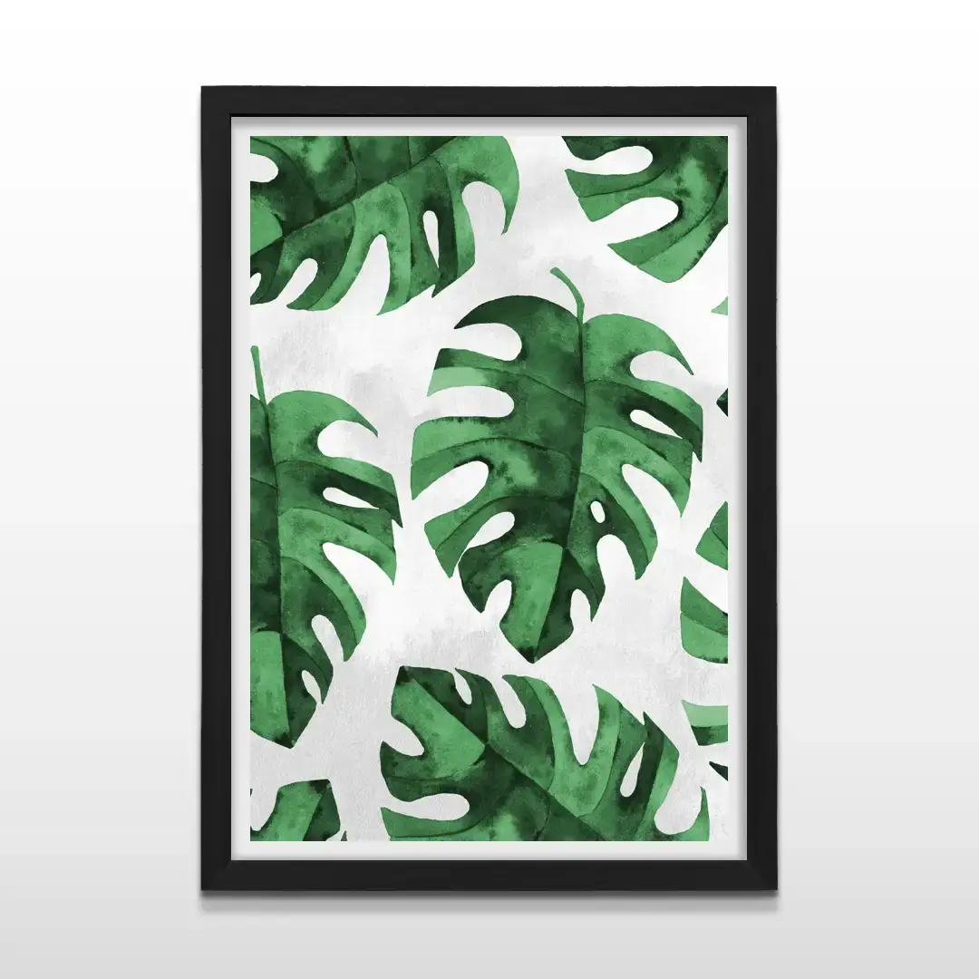 Cuadro moderno de hoja de monstera con marco negro, arte de pared botánico contemporáneo y regalo ideal para amantes de las plantas e interiorismo