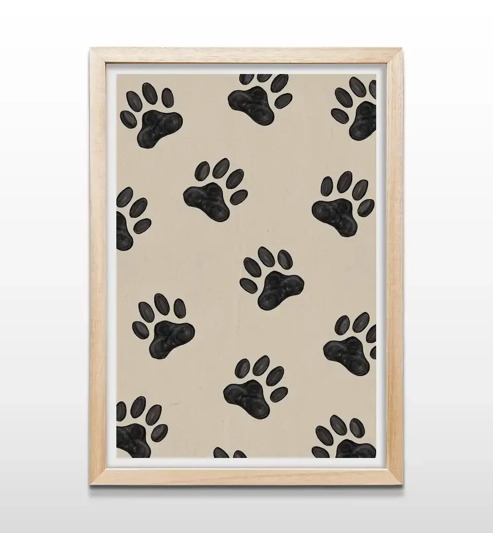 Cuadro de huellas de perro con marco de madera natural, decoración de pared pet friendly de estilo nórdico para livings y espacios cálidos