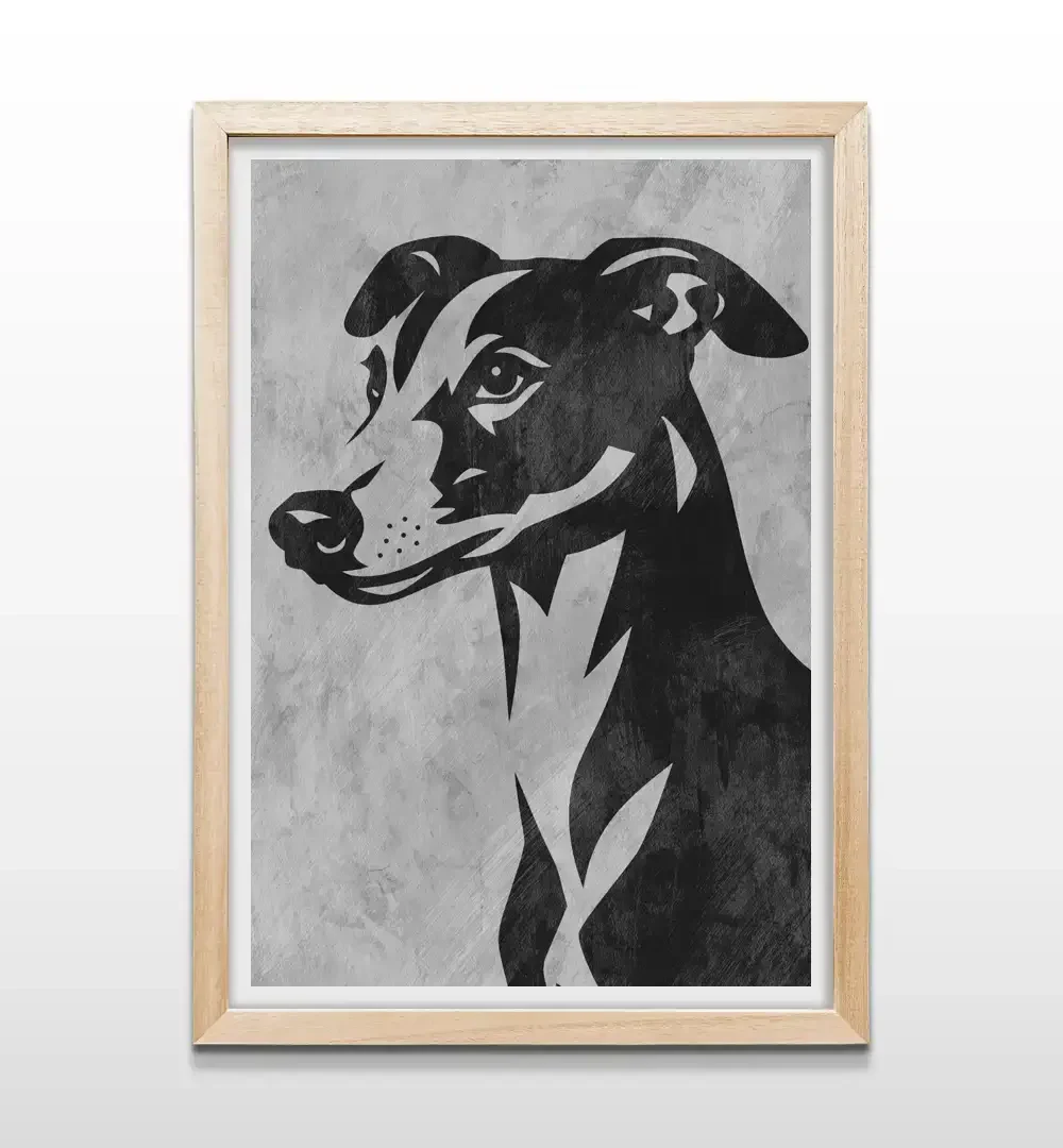 Cuadro de galgo con marco de madera natural, decoración de pared de estilo nórdico y elegante para livings y estudios modernos
