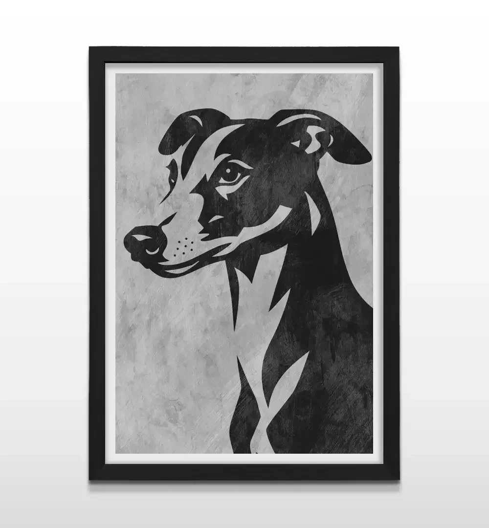 Cuadro moderno de retrato de galgo con marco negro, arte de pared contemporáneo y regalo ideal para amantes de los galgos y el diseño de interiores