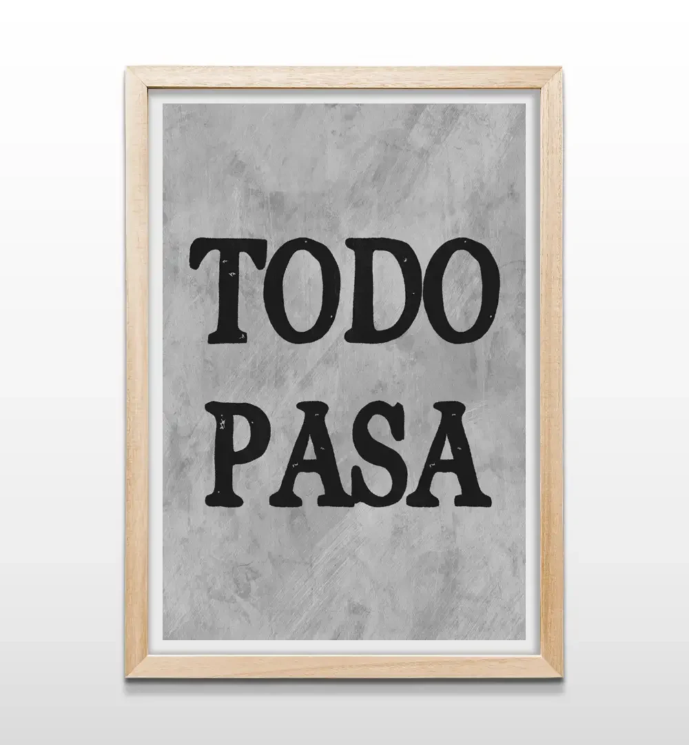 Cuadro con frase de resiliencia Todo pasa con marco de madera natural, decoración de pared reflexiva para ambientes de calma y bienestar