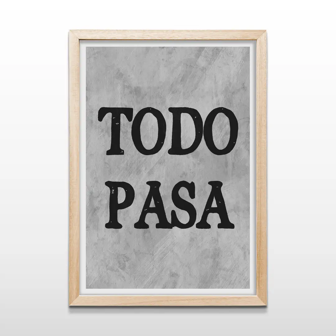 Cuadro con frase de resiliencia Todo pasa con marco de madera natural, decoración de pared reflexiva para ambientes de calma y bienestar