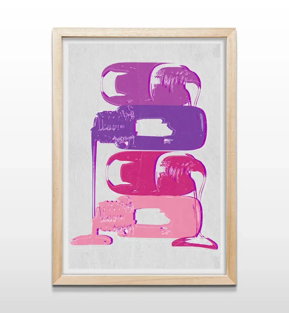 Cuadro de arte abstracto de esmaltes con marco de madera natural, decoración de pared elegante para estaciones de manicura, salones de estética y dormitorios modernos