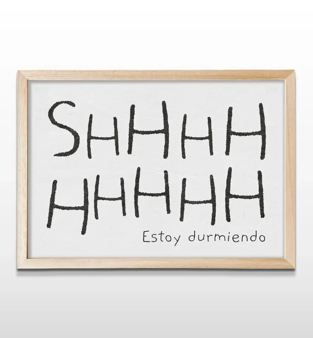 Cuadro tipográfico minimalista Shh... Estoy durmiendo con marco de madera natural, arte de pared elegante para dormitorios modernos y espacios de descanso