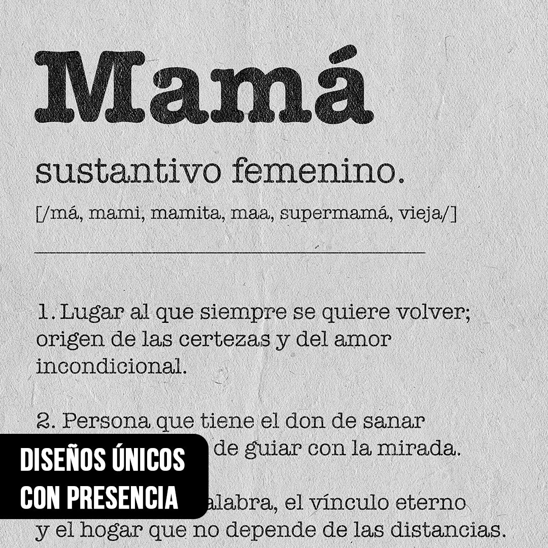 Primer plano de lámina tipográfica estilo diccionario con el término Mamá y su significado sobre papel textura crema