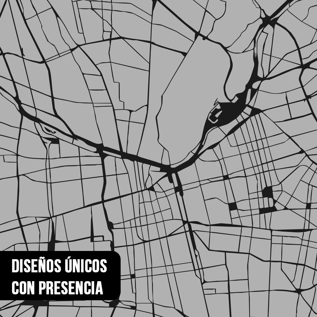Primer plano de mapa cartográfico urbano en gris y negro con la red de calles de Santiago de Chile