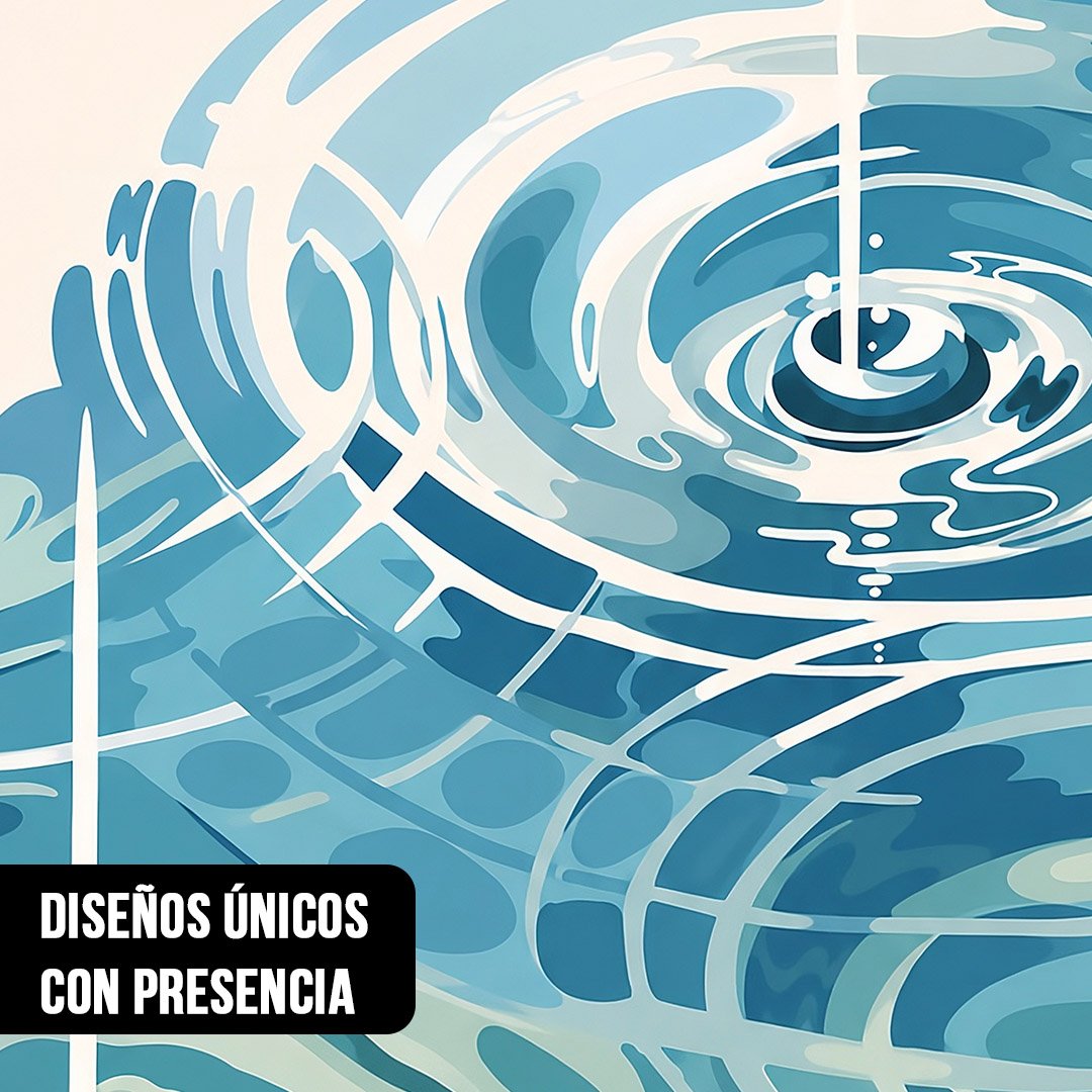 Primer plano de una ilustración vectorial de ondas de agua concéntricas en tonos azules y celestes con líneas blancas sobre fondo claro