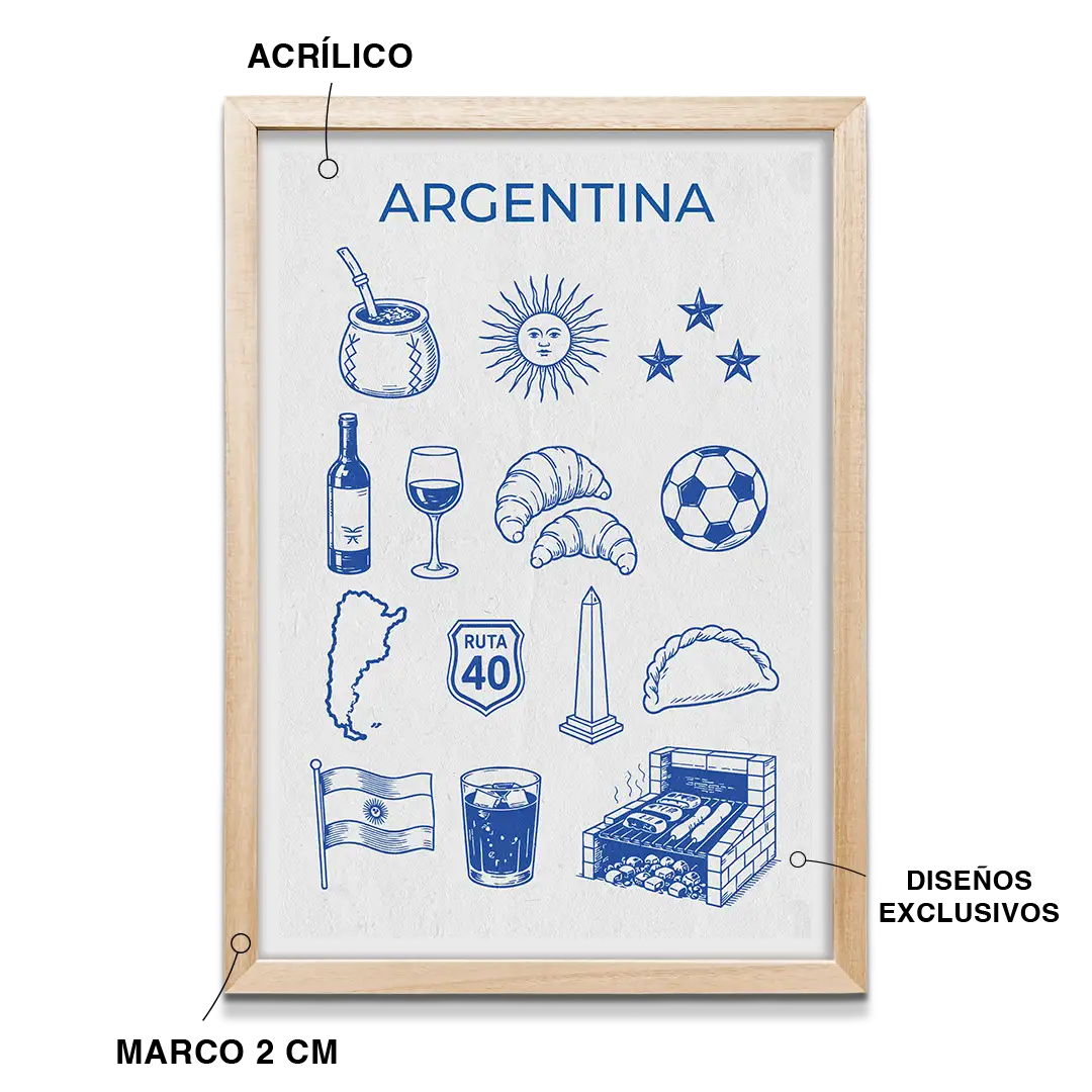 cuadro argentina con marco natural y detalles de la pieza